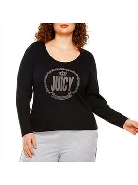 JUICY COUTURE WOMEN'S PLUS BOAT NECK LONG SLEEVE T-SHIRT 2X